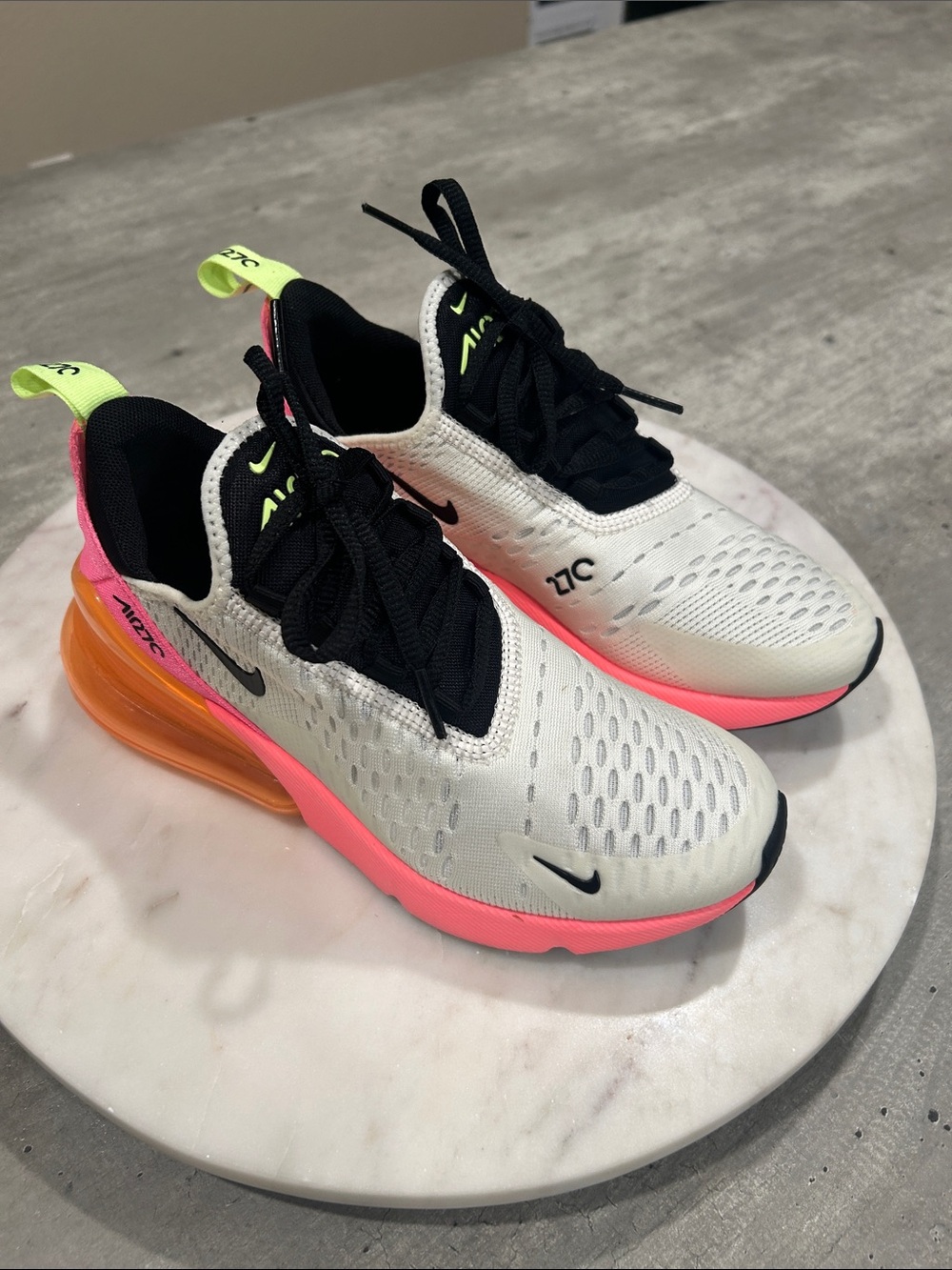Nike Air Max 270 White Neon Pink Orange Running Shoes Size 5